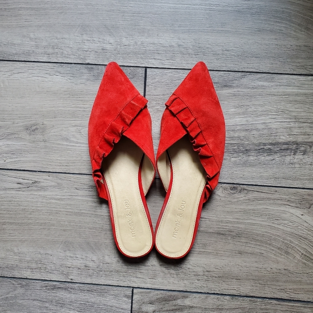 MONK & LOU | Red Suede Leather Mules  (Size 37) - Picture 7 of 8